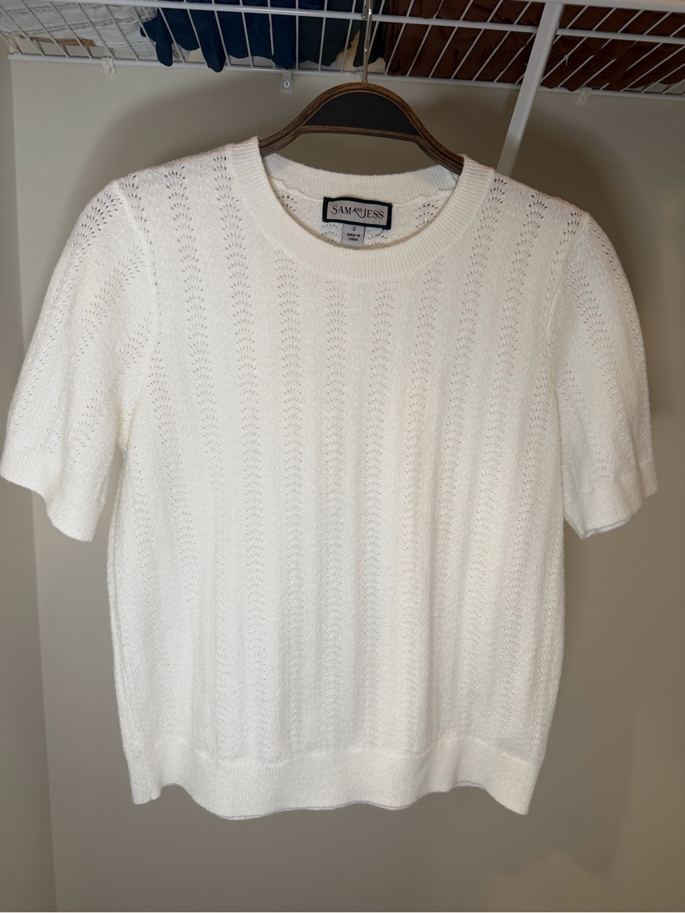 Sam & Jess Cream Short-Sleeve Crewneck Sweater